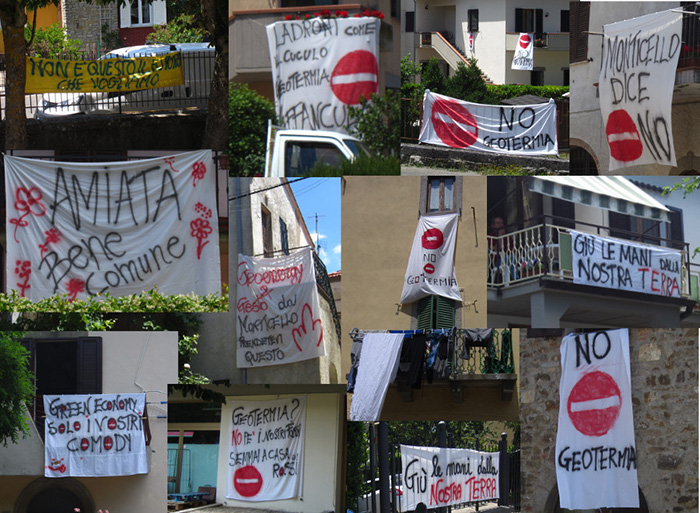 Protest signs Geotermia Monte Amiata