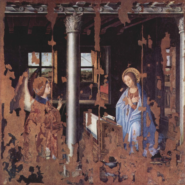Antonello da Messina (1430–1479), Annunciazione, 1474-1475 circa, tempera e olio su tavola di noce, 180×180 cm, Siracusa, Galleria regionale di Palazzo Bellomo