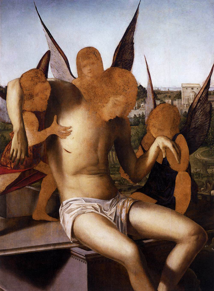 Cristo morto sostenuto da tre angeli, 1475-1476 circa, olio su tavola di pioppo, 145×85 cm, Venezia, Museo Correr