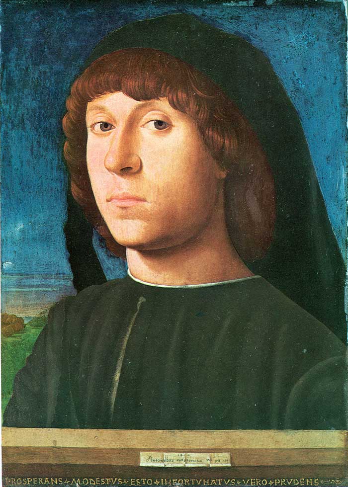 Antonello da Messina (1430–1479), Ritratto di giovane, 1478 circa, tempera e olio su tavola di noce, 32x26 cm, Berlino, Gemäldegalerie