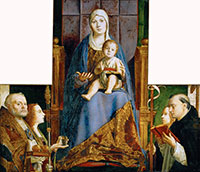 Antonello da Messina (1430–1479), Pala di San Cassiano (Madonna col Bambino tra i santi Nicola di Bari, Lucia, Orsola e Domenico), 1475-1476 circa, olio su tavola, 115×135,6 cm, Vienna, Kunsthistorisches Museum