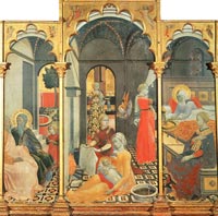 Birth of the Virgin with other Scenes from her Life, the Master of the Osservanza Triptych, ca. 1428-39, Museo d'Arte Sacra, Asciano 