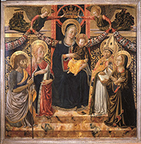 Benozzo Gozzoli, Madonna con Bambino, due angeli e i santi Maria Maddalena, Giovanni Battista, Agostino e Marta, tempera su tavola, 1466- 1467