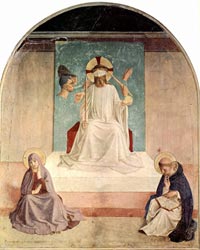 Fra Angelico, The Mocking of Christ (detail), with the Virgin and Saint Dominic, 1439-1443, fresco, Cell 7, Convent of San Marco, Florence (1439-43) 