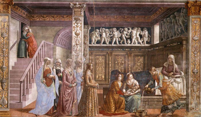 Domenico Ghirlandaio, The Nativity of Mary, fresco in the Cappella Tornabuoni, Santa Maria Novella, Firenze