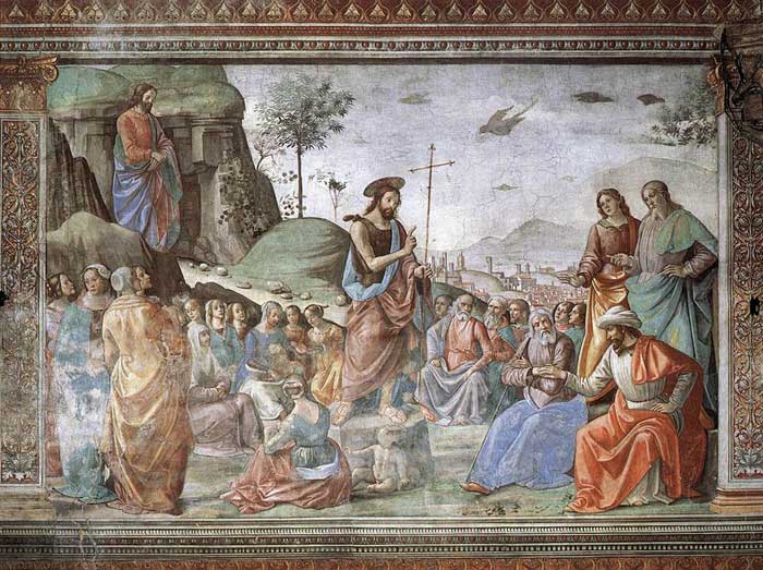 Domenico Ghirlandaio, Predication of the Baptist, fresco in the Cappella Tornabuoni, Santa Maria Novella, Firenze