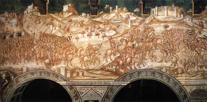  Victory of the Sienese Troops at Val di Chiana in 1363

c. 1364
Fresco
Palazzo Pubblico, Siena