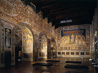 La "Battaglia della Val di Chiana" ad opera di Lippo Vanni nella Sala del Mappamondo del Palazzo Pubblico di Siena