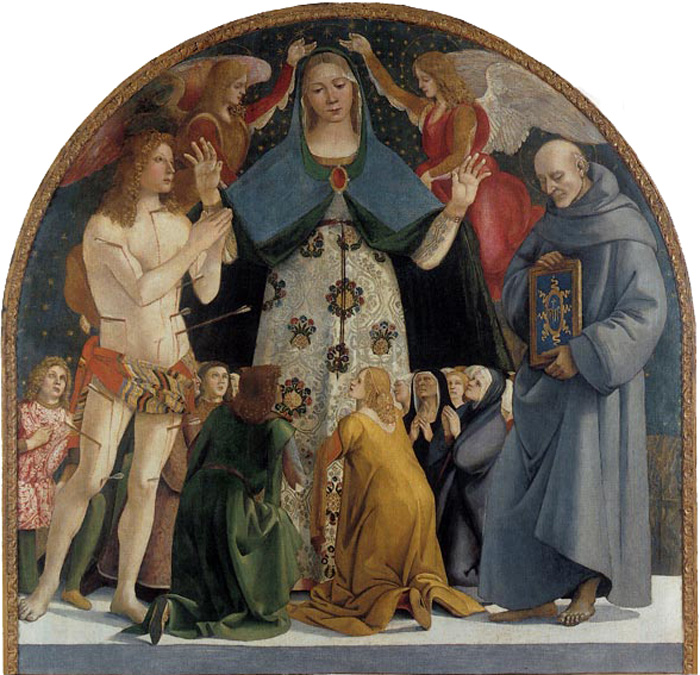 Museo diocesano d'Arte Sacra di Pienza | Luca Signorelli, Madonna della Misericordia tra San Sebastiano e San Bernardino, (1490 ca.)