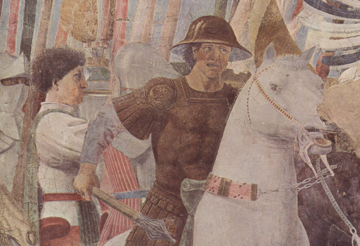 Piero della Francesca, Vittoria di Costantino su Massenzio (dettaglio), affresco (322 x 764 cm), Basilica di San Francesco, Arezzo