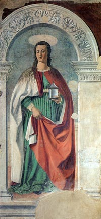 Piero della Francesca, Santa Maria Maddalena (detail), fresco, 190 cm × 105 cm, Cattedrale di San Donato, Arezzo