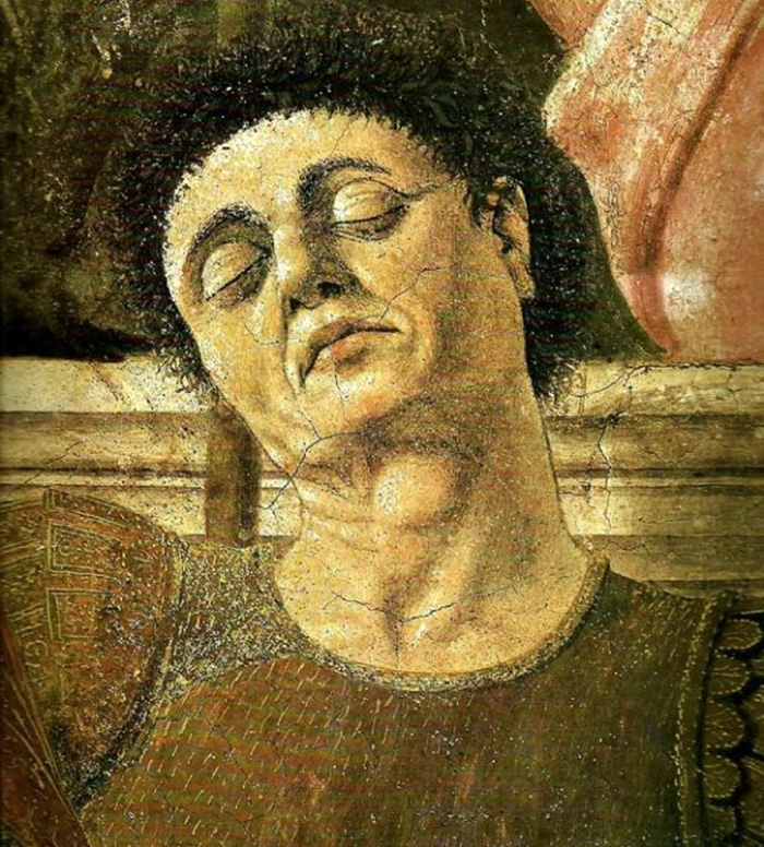 Detail of the Resurrection (1465) with presumed self-portrait of Piero

