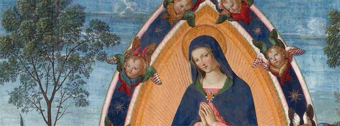 Pinturicchio, The Ascended Virgin with Sts Gregory the Great and Benedict, 1512, tempera on wood, 282 x 198 cm, Museo Civico, San Gimignano

