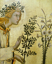 Simone Martini, The Annunciation and the Two Saints (detail)