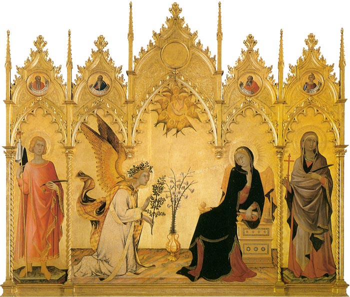 Simone Martini, The Annunciation and the Two Saints, 1333, tempera on wood, 265 x 305 cm, Galleria degli Uffizi, Florence

