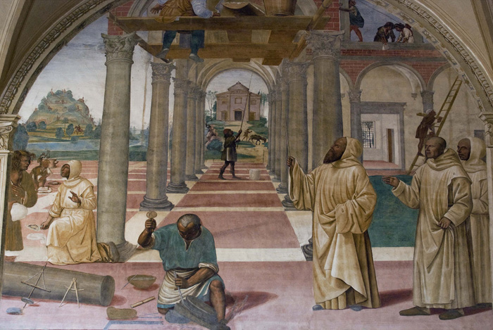 Il Sodoma, Storie di San Benedetto,  Come Benedetto compie la edificazione di dodici monasteri