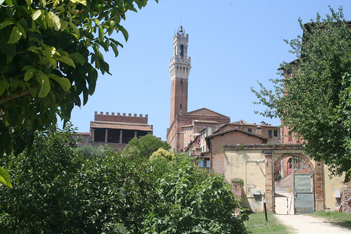 Palazzo Pubblico and Porta Giustizia, view from Orto de'Pecci

