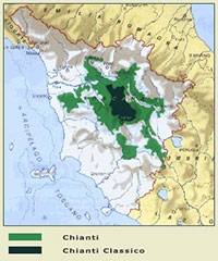 Chianti region map, with chianti and chianti classico region