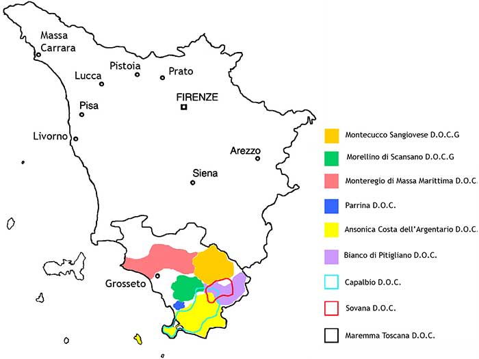 Map Wines in Southern Tuscany