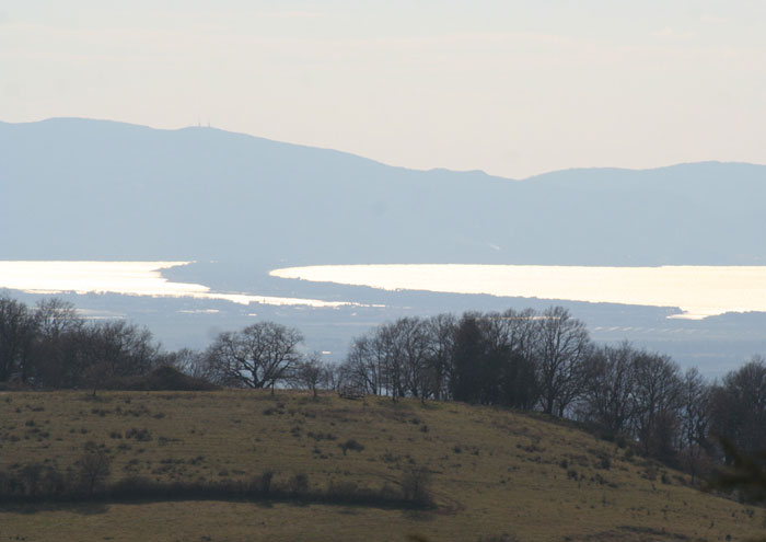 Monte Argentario and Tombolo di Giannella, view from Scansano
