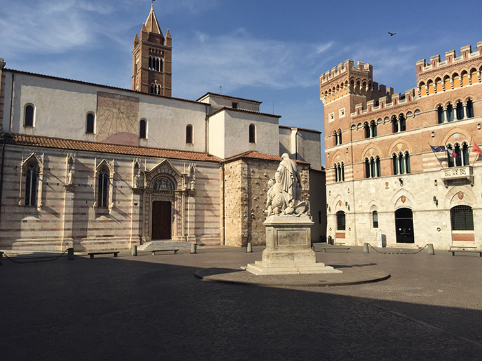 Grosseto, Piazza Dante with the Canapone monument, a sculpture dedicated to the Grand Duke Leopold II of Lorraine
