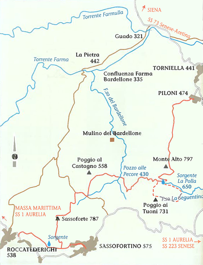 Mappa From Da Piloni e Torniella, Sassoforte and Sassofortino verso Roccatederighi

