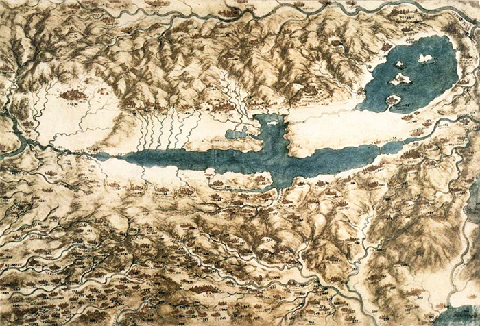 Mappa della Val di Chiana, Leonardo da Vinci, 1502-03, Windsor, Royal Library